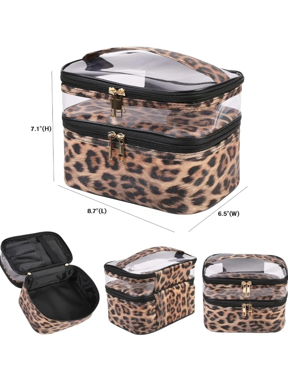 Leopard Print Cosmetic Travel Bag Set - 3 Piece